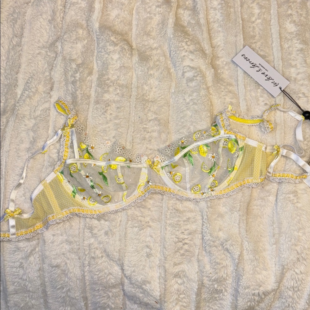 For Love And Lemons Yellow Lace Bra